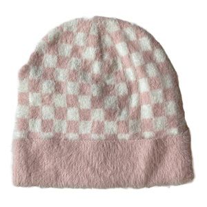 Hot Topic pink and white check beanie